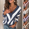 Fashion Womens V Neck Sweater Strips Pullover Long Sleeve Oversized Loose Fall Autumn Winter Plus Size 5XL A66