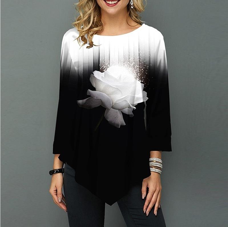 Shirt Blouse Women Spring Summer Printing Shirt 3/4 sleeve
