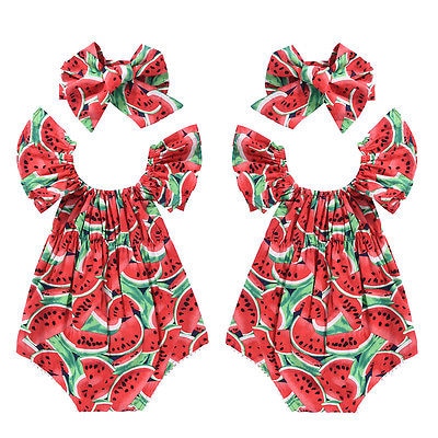 Girls Watermelon Sleeveless Cotton Rompers Jumpsuit