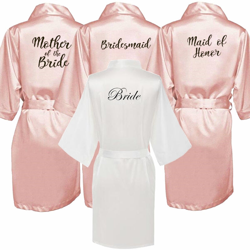 new bride bridesmaid robe with white black letters