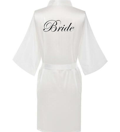 new bride bridesmaid robe with white black letters