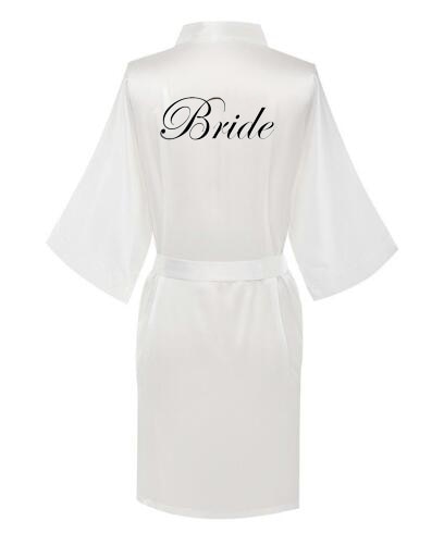 new bride bridesmaid robe with white black letters