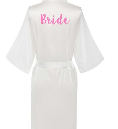 new bride bridesmaid robe with white black letters