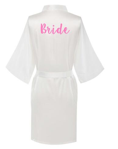 new bride bridesmaid robe with white black letters