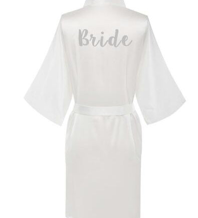 new bride bridesmaid robe with white black letters