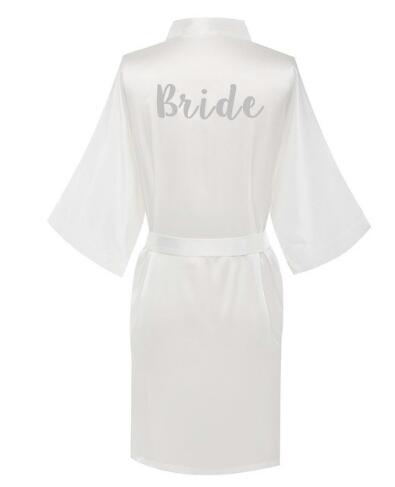 new bride bridesmaid robe with white black letters