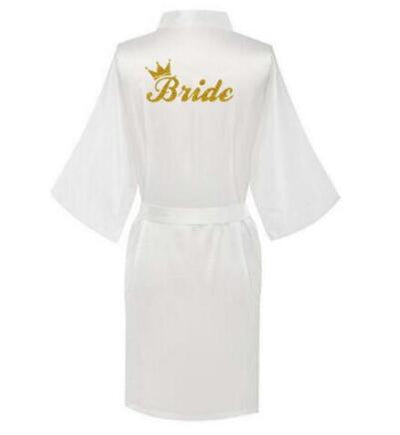 new bride bridesmaid robe with white black letters mother sister of the bride wedding gift bathrobe kimono satin robes