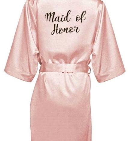 new bride bridesmaid robe with white black letters