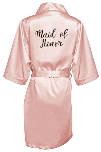 new bride bridesmaid robe with white black letters