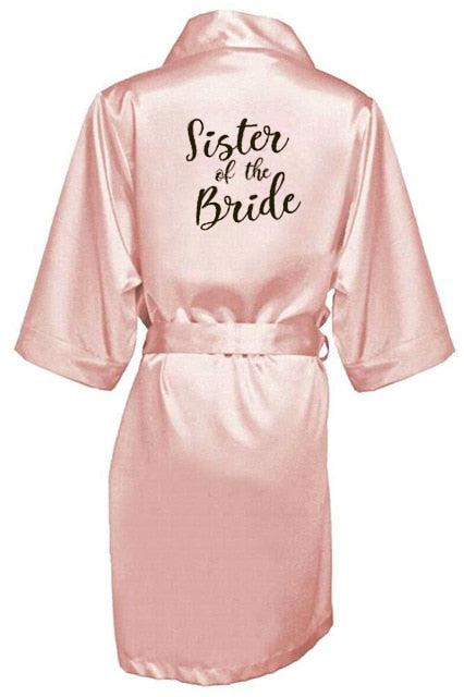 new bride bridesmaid robe with white black letters