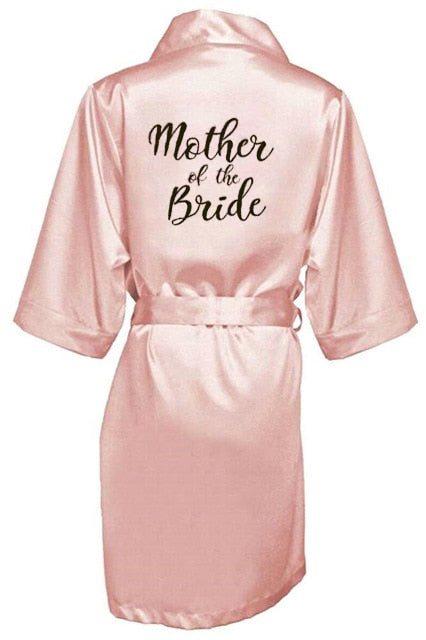 new bride bridesmaid robe with white black letters
