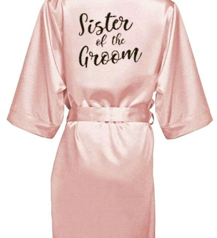 new bride bridesmaid robe with white black letters