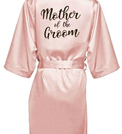 new bride bridesmaid robe with white black letters