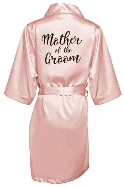 new bride bridesmaid robe with white black letters