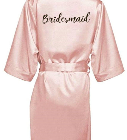 new bride bridesmaid robe with white black letters