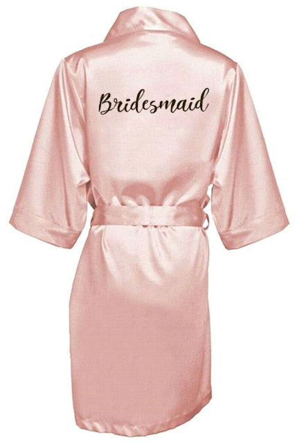 new bride bridesmaid robe with white black letters