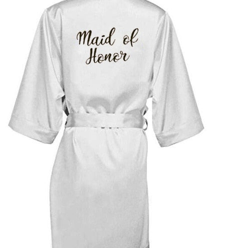 new bride bridesmaid robe with white black letters