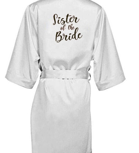 new bride bridesmaid robe with white black letters