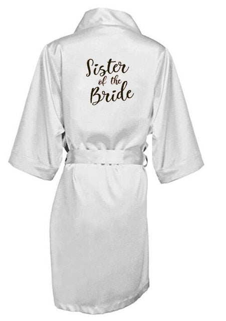new bride bridesmaid robe with white black letters