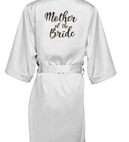 new bride bridesmaid robe with white black letters