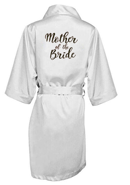 new bride bridesmaid robe with white black letters