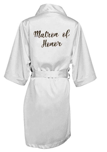 new bride bridesmaid robe with white black letters