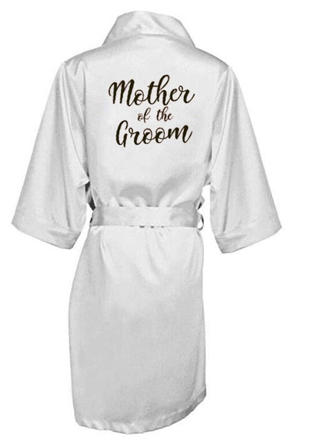 new bride bridesmaid robe with white black letters