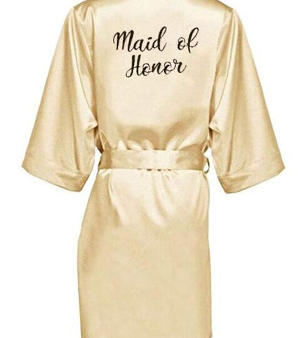 new bride bridesmaid robe with white black letters