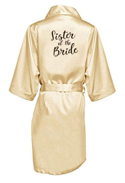 new bride bridesmaid robe with white black letters