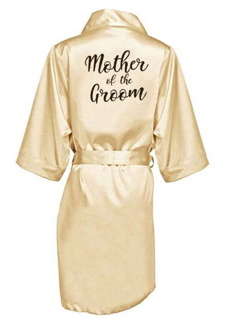 new bride bridesmaid robe with white black letters