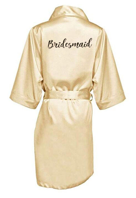 new bride bridesmaid robe with white black letters