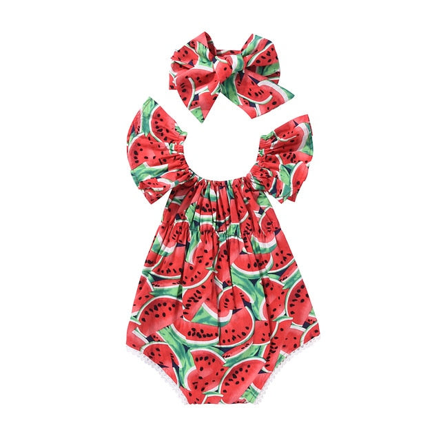 Girls Watermelon Sleeveless Cotton Rompers Jumpsuit