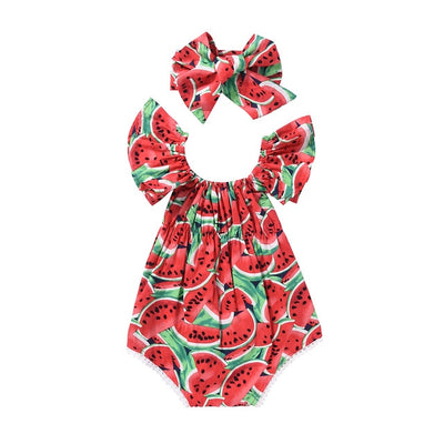 2020 Summer Toddler Girls Watermelon Sleeveless Cotton Rompers Jumpsuit Outfit Sunsuit Clothes