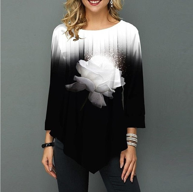 Shirt Blouse Women Spring Summer Printing Shirt 3/4 sleeve
