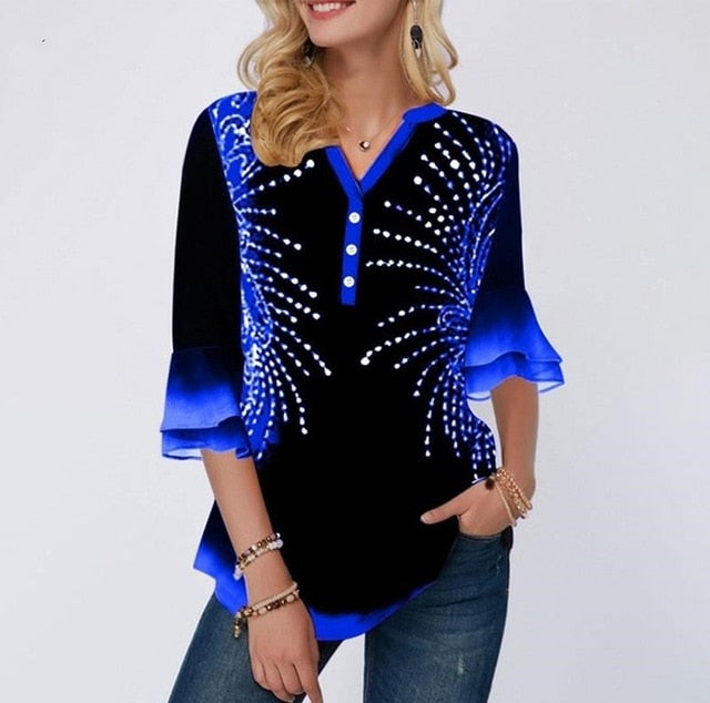 Shirt Blouse Women Spring Summer Printing Shirt 3/4 sleeve