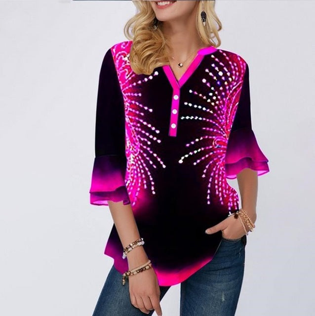 Shirt Blouse Women Spring Summer Printing Shirt 3/4 sleeve