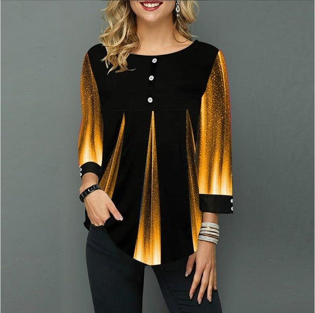 Shirt Blouse Women Spring Summer Printing Shirt 3/4 sleeve