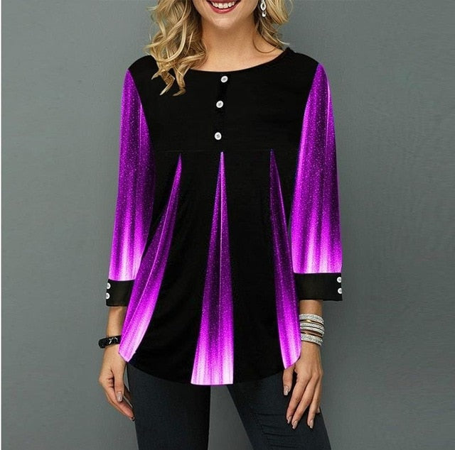 Shirt Blouse Women Spring Summer Printing Shirt 3/4 sleeve