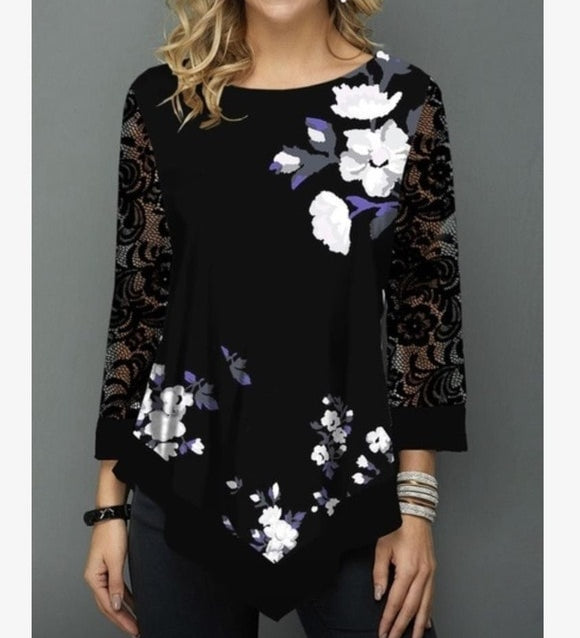 Shirt Blouse Women Spring Summer Printing Shirt 3/4 sleeve