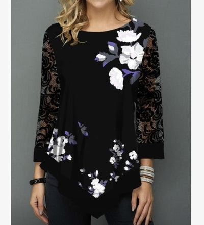 Shirt Blouse Women Spring Summer Printing Shirt 3/4 sleeve