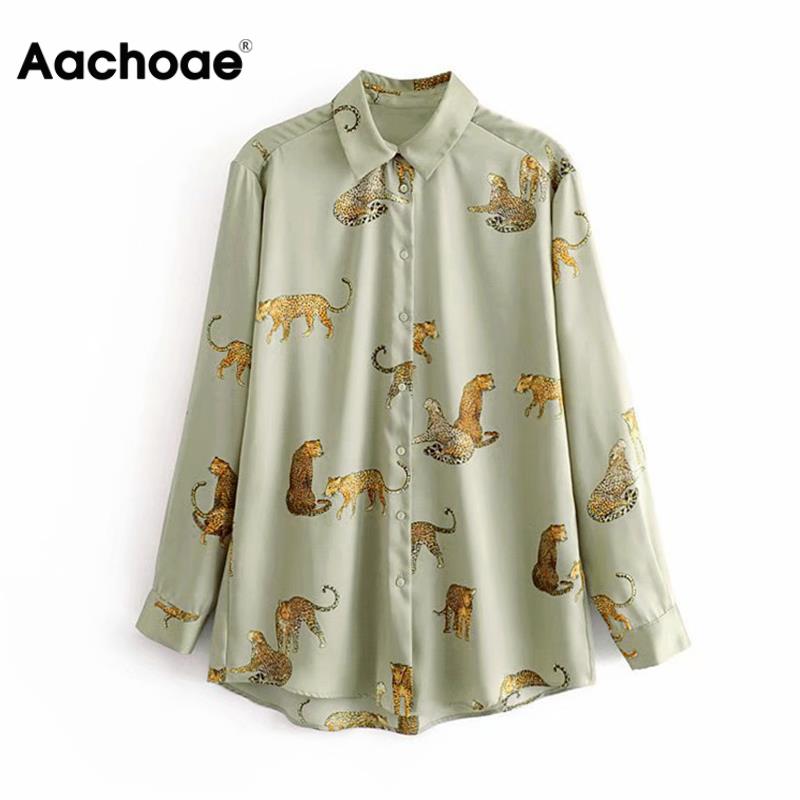 Leopard Stylish Shirt Women Collar Office Fashion Female Blouse