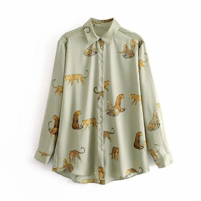 Leopard Stylish Shirt Women Collar Office Fashion Female Blouse