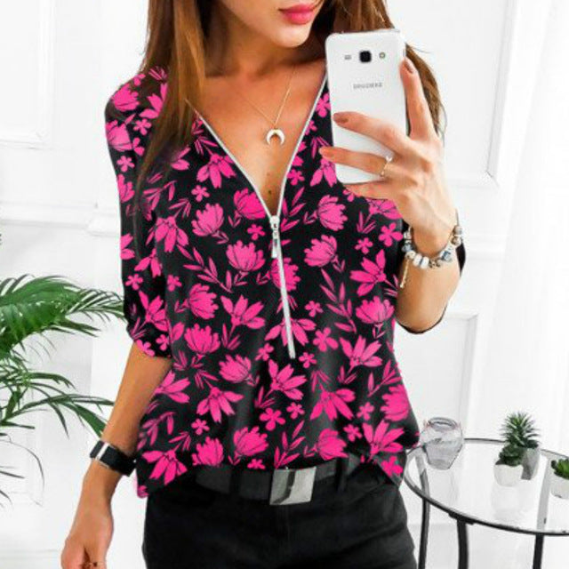 Women Tops Blouses Autumn Elegant Long Sleeve Print