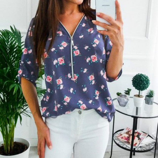 Women Tops Blouses Autumn Elegant Long Sleeve Print