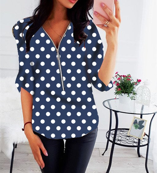 Women Tops Blouses Autumn Elegant Long Sleeve Print