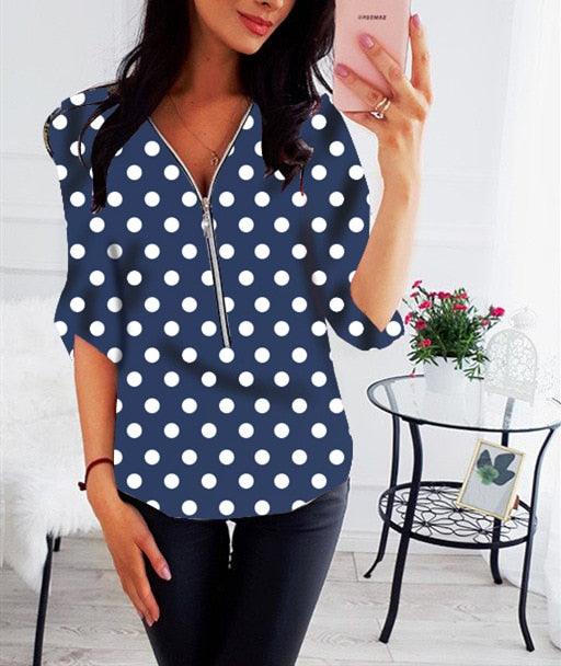 Women Tops Blouses Autumn Elegant Long Sleeve Print