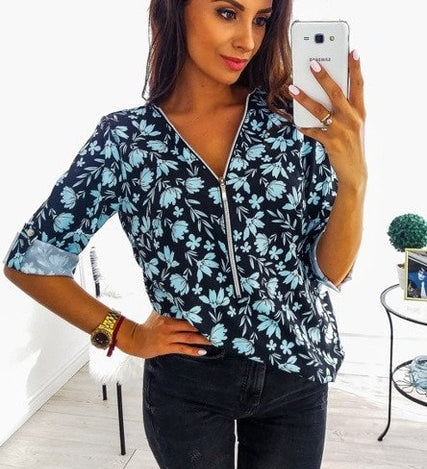 Women Tops Blouses Autumn Elegant Long Sleeve Print