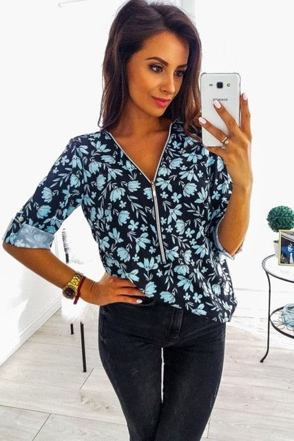 Women Tops Blouses Autumn Elegant Long Sleeve Print