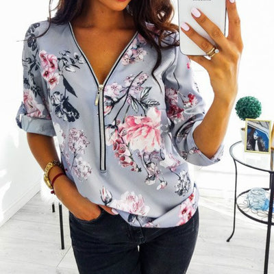 Women Tops Blouses Autumn Elegant Long Sleeve Print