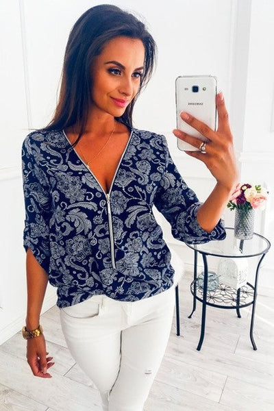 Women Tops Blouses Autumn Elegant Long Sleeve Print